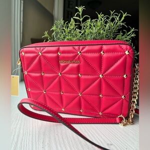 Michael Kors Jet Set Large Quilted Studded Leather Crossbody Bag NWT